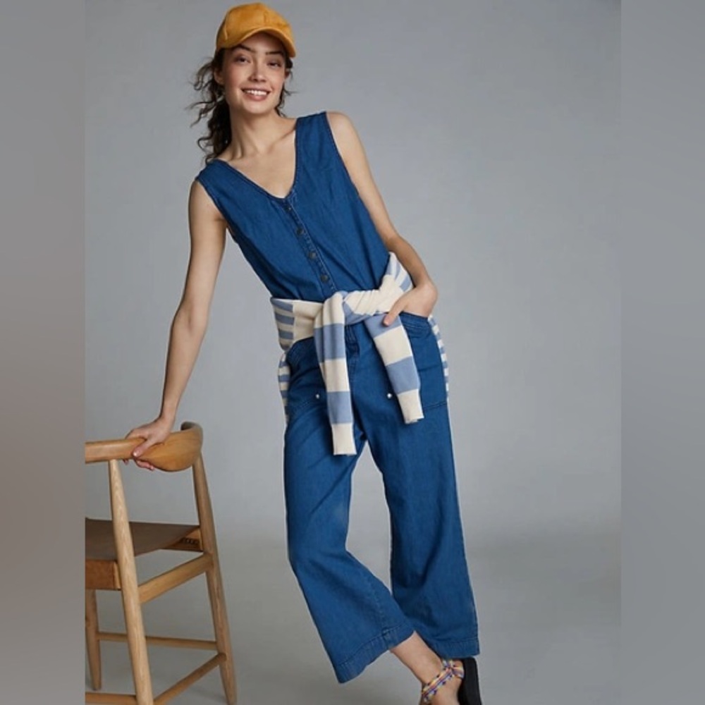 Anthropologie Maeve Classic Denim Jumpsuit Size 16